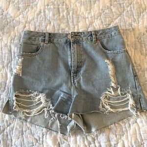 Light denim ripped shorts